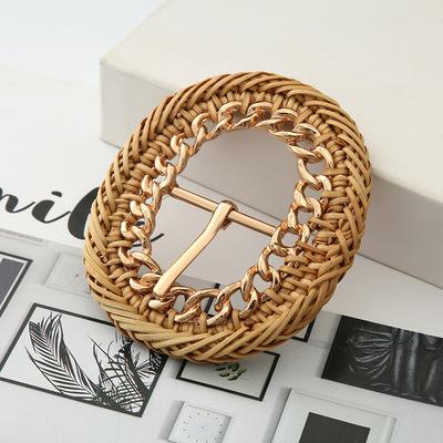 China New Fashion Pin Buckles Round Bamboo Buckle For Belts Forest Style Rattan Knit Buckle Head For Bag for sale