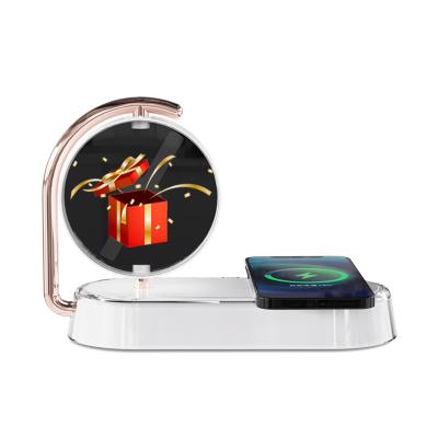 China Factory new design 10cm modern naked eyes 3D holographic displayer wireless charger with nice night light for corporate gift for sale