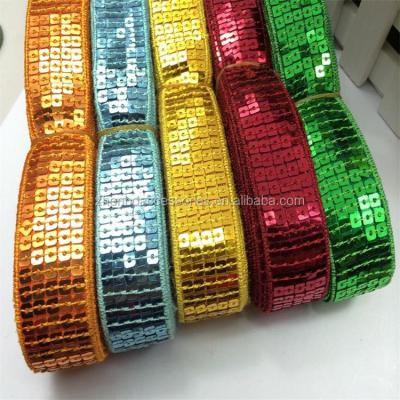 China Sustainable Colorful Running Wholesale 2.3cm Square Beads Sequin Beaded Lace Fabric Eco - Friendly for sale