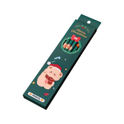 China Promotional Pencil Customs Printing Pencil Christmas Pencil Cartoon Pencil HB Pencil Set With 6 Pcs In Paper Box Packing for sale