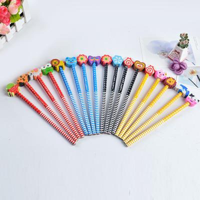 China Promotional Pencil Customs Gift Promotional Cartoon Printing Christmas Novelty Pencils With Big Eraser Topper For Kids for sale