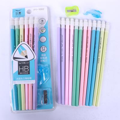 China Office & School Pencil FEIYAN FY-1002 Wooden Traingle Pencils HB Pencils With Big Eraser, &sharpener &grip Blister Set Student Stationery Pencil Set for sale