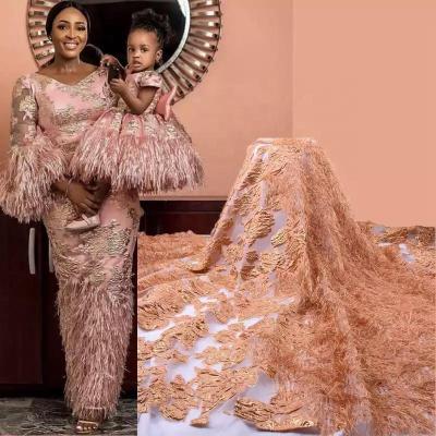 China Other Embroidery Brocade Fabrics For Women Wedding African Feather Tulle New Brocade Lace Fabric Lace Up 1789 for sale