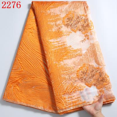 China Sustainable Free Shipping African Brocade Lace Fabric With Sequins High Quality Nigerian Tulle Lace Fabric For Wedding 2276 for sale