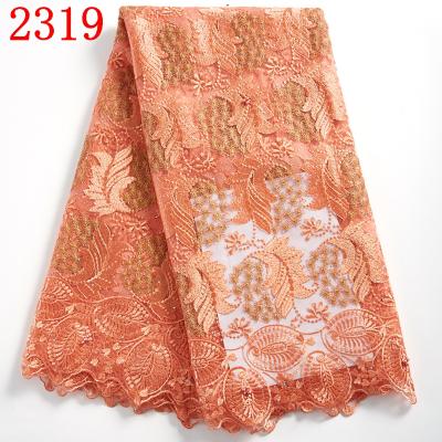 China Sustainable Free Shipping African French Lace Fabric With Beads For Party Nigerian Embroidery Lace Fabric 2139 for sale