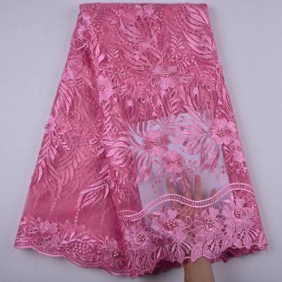 China New Viable African French Lace Fabric With Beads And Stones Beaded Nigeria French Net Lace For Women 1347 for sale