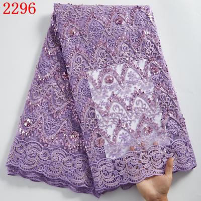 China Free Shipping Sustainable African Milk Silk Lace Fabric With Sequins Embroidery African Tulle Lace Fabric 2296 for sale