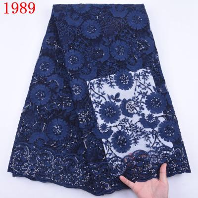 China Viable Nigerian Embroidery Lace Fabric With Sequins African Milk Silk Free Shipping Lace For Party 1989 for sale