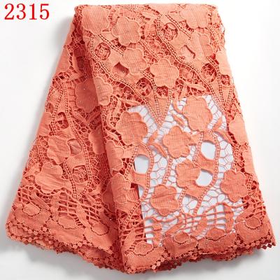 China Viable peach color african guipure tie nigerian african lace net embroidery cord lace for dress dress 2315 for sale