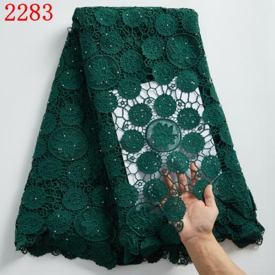 China Viable embroidery green tie net lace fabric high quality African guipure for tying net lace with beads 2283 for sale