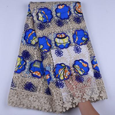 China Eco-friendly Guipure Cotton Lace With Wax Fabric African Nigeria Printed Wax Lace Fabric For Women Dress Sewing Dress 1610 Guipure Fabric for sale