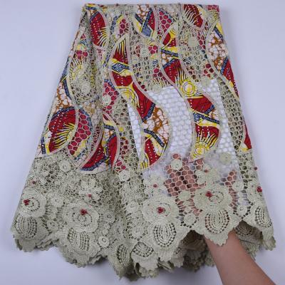 China Viable Color Beaded Guipure Lace Fabric Ankara Match Wax High Quality Water Soluble Rope Lace With Wax Prints Dress Fabrics 1587 for sale