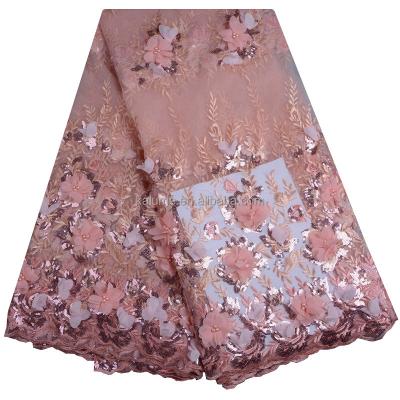 China Sequins Viable Embroidery Tulle Lace Net Lace With 3D Flower Hot Selling African French French Lace Fabric 888 for sale