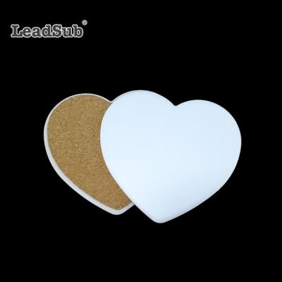 China Non-slip Home Durable Water Absorbent Custom Print Heart Shape Ceramic Decor Coaster With Cork Base for sale