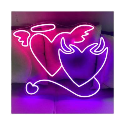 China Custom long lasting neon sign angel and devil heart double neon sign led neon light for party decoration for sale