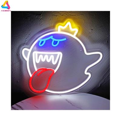 China Long Lasting Neon Sign King Boo The Ghost Face LED Mario Lamp Acrylic Sign for Gifts Game Room Decor Game Light Accessories for sale