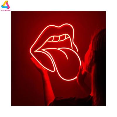 China Long Lasting Vivid Rolling Stone Neon Sign With Lips Custom Acrylic Rock Led Neon Sign Light Neon Lamp Sign For Bar Wall Decor for sale