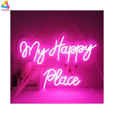 China Long Lasts My Happy Place Neon Wall Hanging Art Sign For Party Wedding Decor Kid Bedroom Bar Home Gift 12V for sale