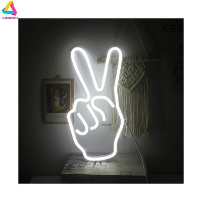 China Long Lasting Neon Peace Sign Decor Led Neon Signs Peace Finger Peace Sign Wall Sign Victory Gesture Neon Light Novelty Neon Wall Lights for sale