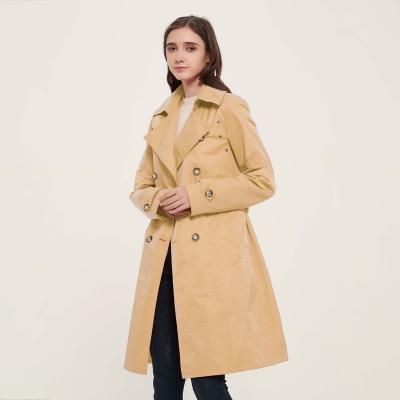 China 2021 Fall Anti-shrink Integral Ladies Fashion Long Ditch Coat With Double Belt Women Breast Ditch Coat for sale