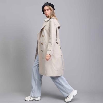 China 2021 Anti-wrinkle classic spring trench coat for women chic double breasted cotton overcoat beige trench coat for ladies for sale