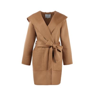 China Camel Wool Coat Handmade Casual Hooded Wool Coat Woman Luxury Double Sided Cashmere Wool Handmade Coat For Ladies for sale