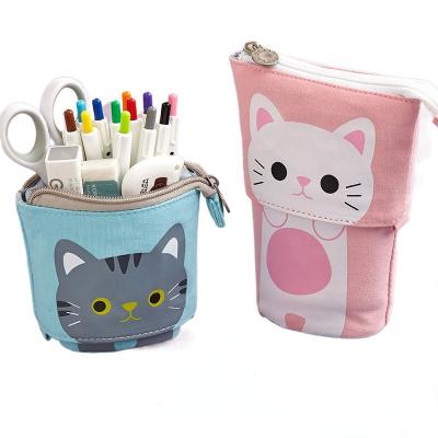 China Fashion\Comfortable\Durable Large Capacity Cute Stand Up Pencil Pouch Custom Pop Up Stationary Canvas Pencil Case Telescopic Bag For Girls for sale