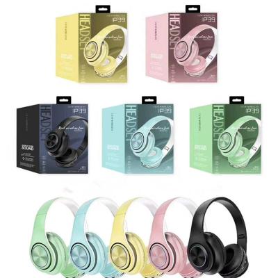 China HOT Selling High Fidelity Headphones BT V5.0 Earbuds Headband Macarons Color P39 Headset Wireless Stereo Subwoofer Earbuds for sale