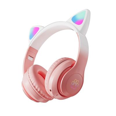 China Wholesale Custom Wireless Cat Ear Headphones Gaming Headset Foldable With Mic Cute Led Cat Ear Earphone Wireless Headphones For Girls for sale