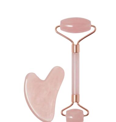 China Body face massage jade roller gua sha rose quartz crystal guasha massage stone set for sale