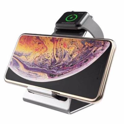 China Has Cooling Holes New 2 in 1 QI Aluminum Alloy Wireless Fast Charging Dock for iPhone and for Apple Watch for sale