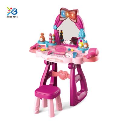 China Luxury Plastic Music Dressing Table House Pretend Play Make Up Toys Set For Kids Princess Table XB090382 for sale