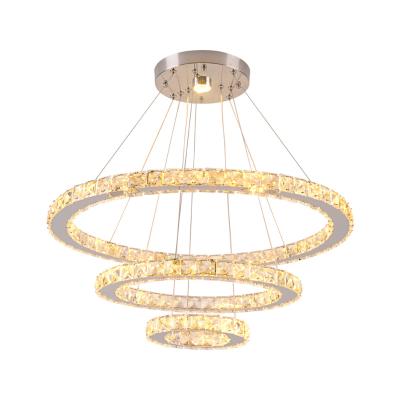 China Modern Luxury Led Crystal Chandeliers 3 Rings LED Ceiling Lighting Stainless Steel Pendant Lamp For Dining Room for sale