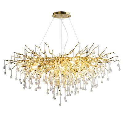 China Modern Luxury Decorative Glass Gold Water Drop Crystal Creative LED Indoor Lighting Chandelier for sale