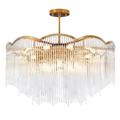 China Modern Modern Glass Rod Chandelier Living Room Restaurant Luxury Golden Chandelier Simple Light for sale