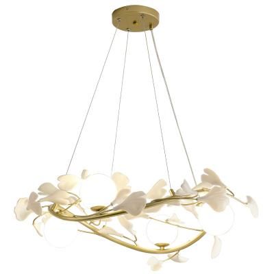 China Modern Luxury Creative Warm Romantic Ginkgo Leaf Porcelain Chandelier Living Room Pendant Lights for sale