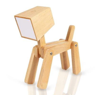 China Modern Cute Dog Dimmable Adjustable Wooden Bedside Desk Lamp Reading Table Touch Control Lamp for sale