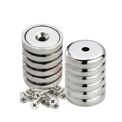 China Industrial Neodymium Ndfeb Magnet Strong Pull Force Cheap Cup Pot Magnet With Countersunk Holes Screws for sale