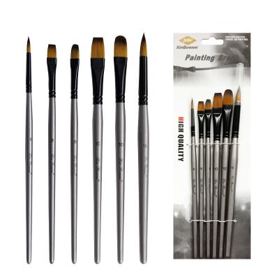 China 6pcs Art Supplies 6pcs Aluminum Birch Paint Brush Tube Cheap Nylon Oil Paint Brush Artist Brush Set for sale