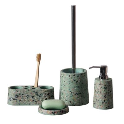 China 5 Piece Concrete Bathroom Accessories Hotel Accessories Set Modern Terrazzo Set for sale