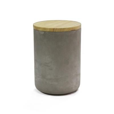 China Home Antique Storage Canister Storage Concrete Cover Kitchen Jar With Wooden Lid for sale