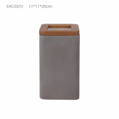 China Cover Home Kitchen Accessories Storage Canister Antique Storage Concrete Jar With Wooden Lid for sale