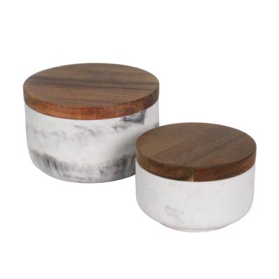 China Home Antique Storage Canister Storage Concrete Cover Kitchen Jar With Wooden Lid for sale