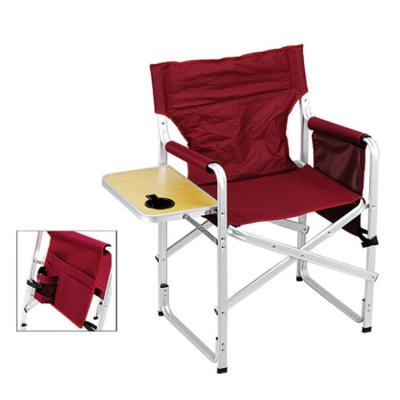 China Contemporary Wholesale Camping Beach Folding Portable Logo Aluminum Directors Chair With Folding Side Bellies for sale