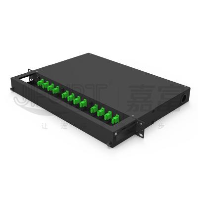 China 12-48 Fibers Rack Mount Fiber Patch Panel LC SC FC ST 1U Fixed Fiber Distribution Box for sale