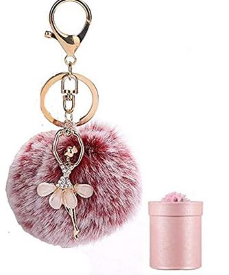 China Style Hot Fashion Women Fur Ball Classical Dancer Pom Pom Charm Car Keychain Handbag Lock Ring Pendant 2021 for sale