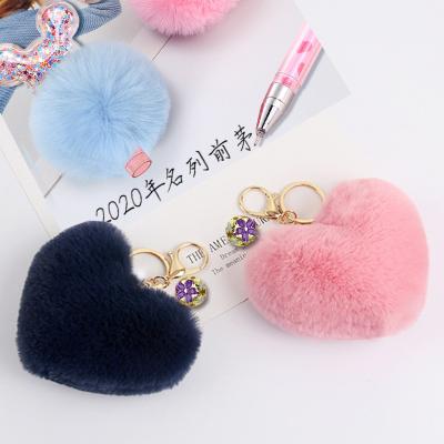 China Style Fox Soft Solid Cozy Keyholder Pom Pom Keychain Custom Cute Heart Shape Key Chain Fur Puff Rabbit for sale