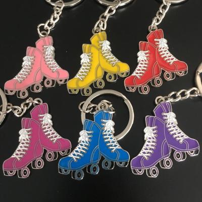 China Hot Selling Style 1 Piece Zinc Alloy Roller Skates Shaped Metal Key Chain Skate Key Rings for sale