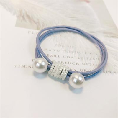 China Fashion Lady Hair Rope Bow Elastic Band Hair Accessories Cute Fresh Elastic Pearl Hair Band Hair Accessories Headdress for sale