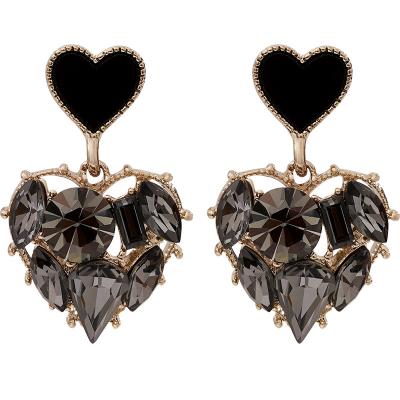 China New Arrival TRENDY Gray Crystal Love Heart Dangle Earrings Trendy For Women Fashion Jewelry Sweet Fashion for sale